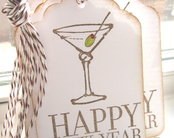 Happy New Year Gift Tags, Martini Gift Tags