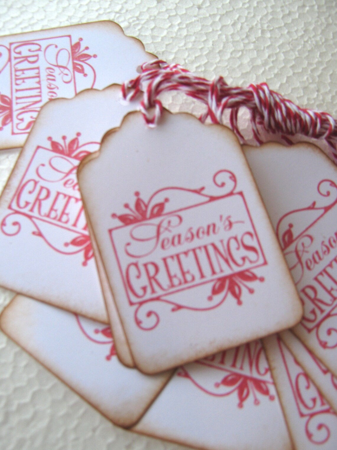 Red Seasons Greeting Gift Tags Christmas Gift Tags Etsy