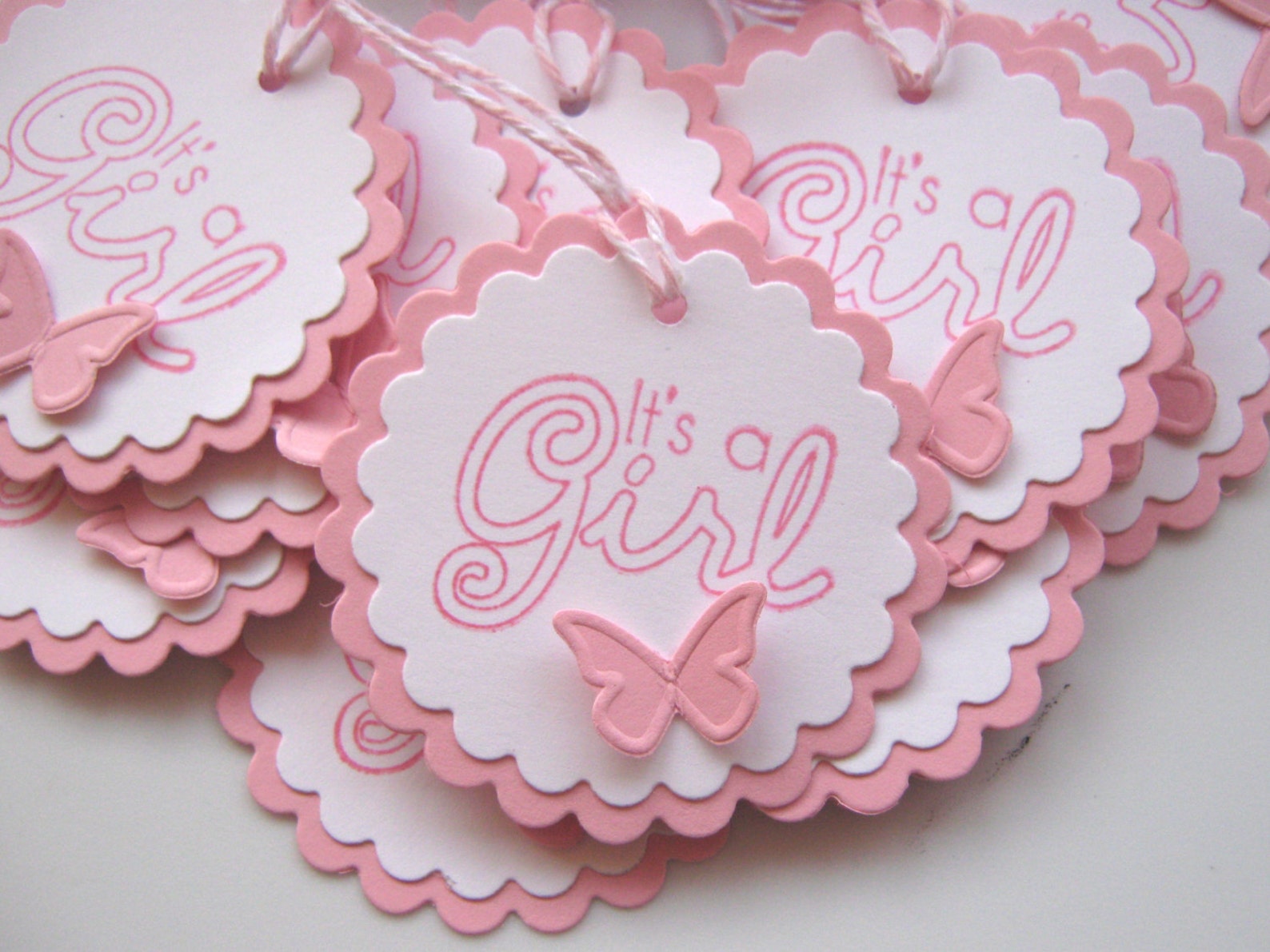 It's a Girl, Baby Gift Tags, Pink and White Baby Girl Tags, Pink