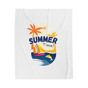 Summer Vibes Velveteen Plush Blanket, Beach Decor, Cozy Throw, Gift for Summer Lovers, Chill Blanket for Outdoor Adventures