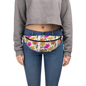Floral Bum Bag – Red and Mustard Flower Print Fanny Pack – Crossbody Belt Bag – Festival Bag – Travel Waist Bag – Gift for Her