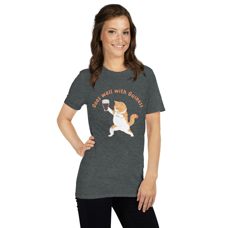 Goes Well with Guinness Cat Shirt Funny St Patrick's Day T-Shirt Beer Lover Gift Unisex Graphic Tee Cat and Beer Design Irish Party Outfit