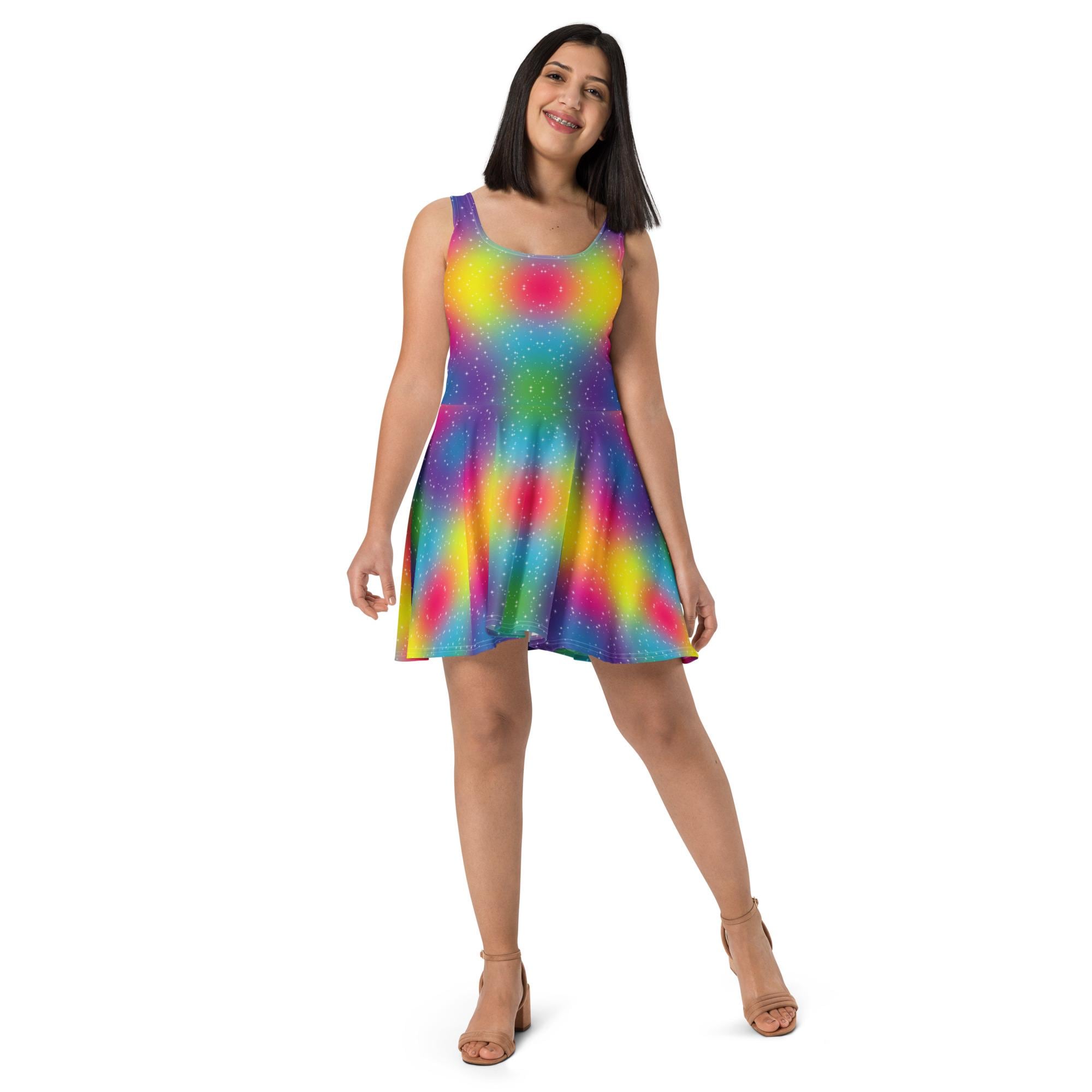 Spectrum Glow Skater Dress Rainbow Festival Dress Colorful Rave Outfit ...