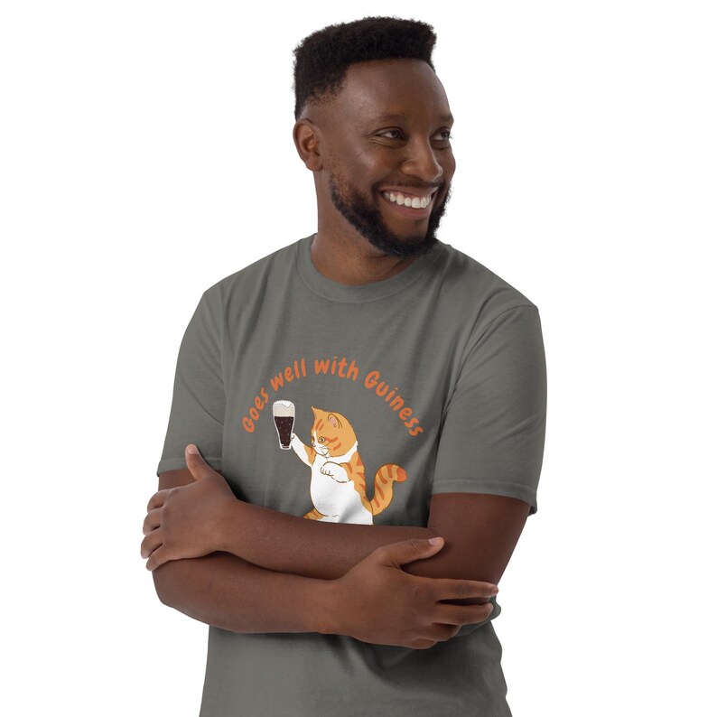 Goes Well with Guinness Cat Shirt Funny St Patrick's Day T-Shirt Beer Lover Gift Unisex Graphic Tee Cat and Beer Design Irish Party Outfit