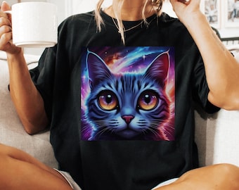 Celestial Meow Cat Shirt Comfort Colors Cosmic Kitty Tee Space Cat Aesthetic Graphic T-Shirt Trippy Galaxy Cat Gift for Cat Lovers