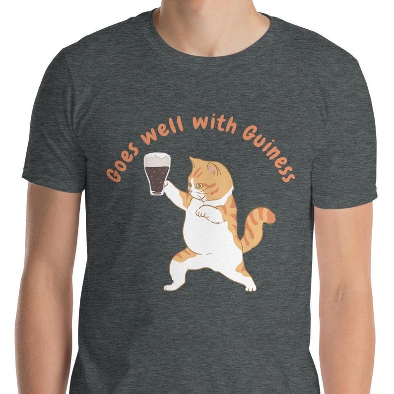 Goes Well with Guinness Cat Shirt Funny St Patrick's Day T-Shirt Beer Lover Gift Unisex Graphic Tee Cat and Beer Design Irish Party Outfit