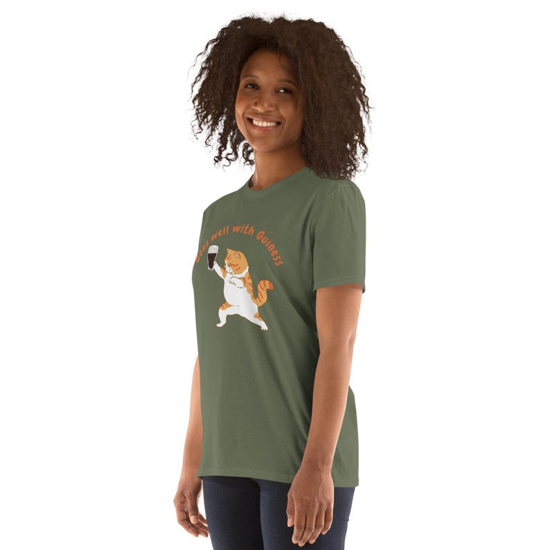 Goes Well with Guinness Cat Shirt Funny St Patrick's Day T-Shirt Beer Lover Gift Unisex Graphic Tee Cat and Beer Design Irish Party Outfit