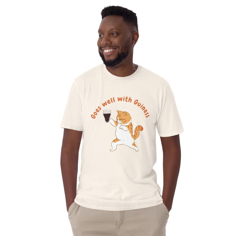 Goes Well with Guinness Cat Shirt Funny St Patrick's Day T-Shirt Beer Lover Gift Unisex Graphic Tee Cat and Beer Design Irish Party Outfit