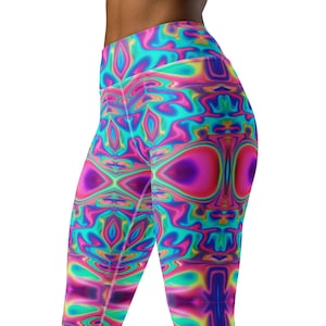 Mystic Whirl High-Waisted Yoga Leggings Cosmic Festival Clothing, Pink Purple Blue Galaxy Print Leggings, Witchy Activewear for Yoga & Dance