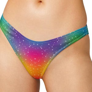 Spectrum Glow V Cut Bikini Bottom Rainbow Swim Bottom Recycled Festival Beachwear High Leg Cheeky Rave Swimwear Yoga Pool Party Outfit