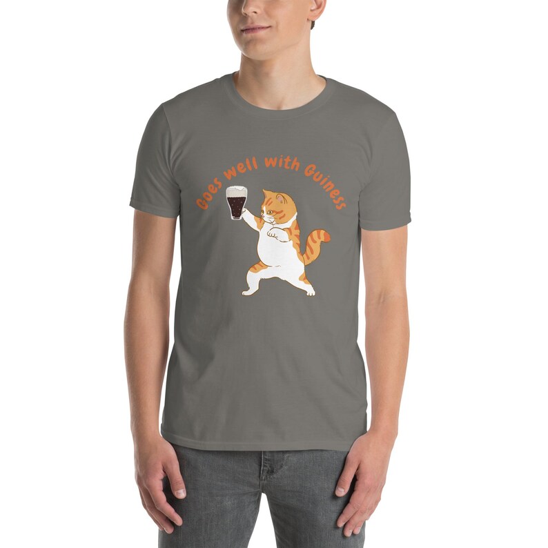 Goes Well with Guinness Cat Shirt Funny St Patrick's Day T-Shirt Beer Lover Gift Unisex Graphic Tee Cat and Beer Design Irish Party Outfit