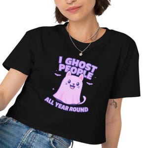 I Ghost People Year Round Crop Top – Funny Cat Ghost Shirt, Spooky Cute Halloween Tee, Gothic Festival Clothing, Alternative Fashion