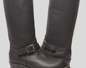 Handmade Black Leather Knee-High Boots Gift For Men’s Military Long Leather Boots 16-Inch Double Strap Riding Boots For British Officer Gift