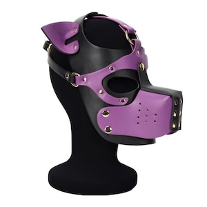 Custom Leather Dog Pup Hood Mask Puppy Play Cosplay Pup Role Play, Leather Pup Play Hood Mask,  Purple petplay mask, Festival Gift Him