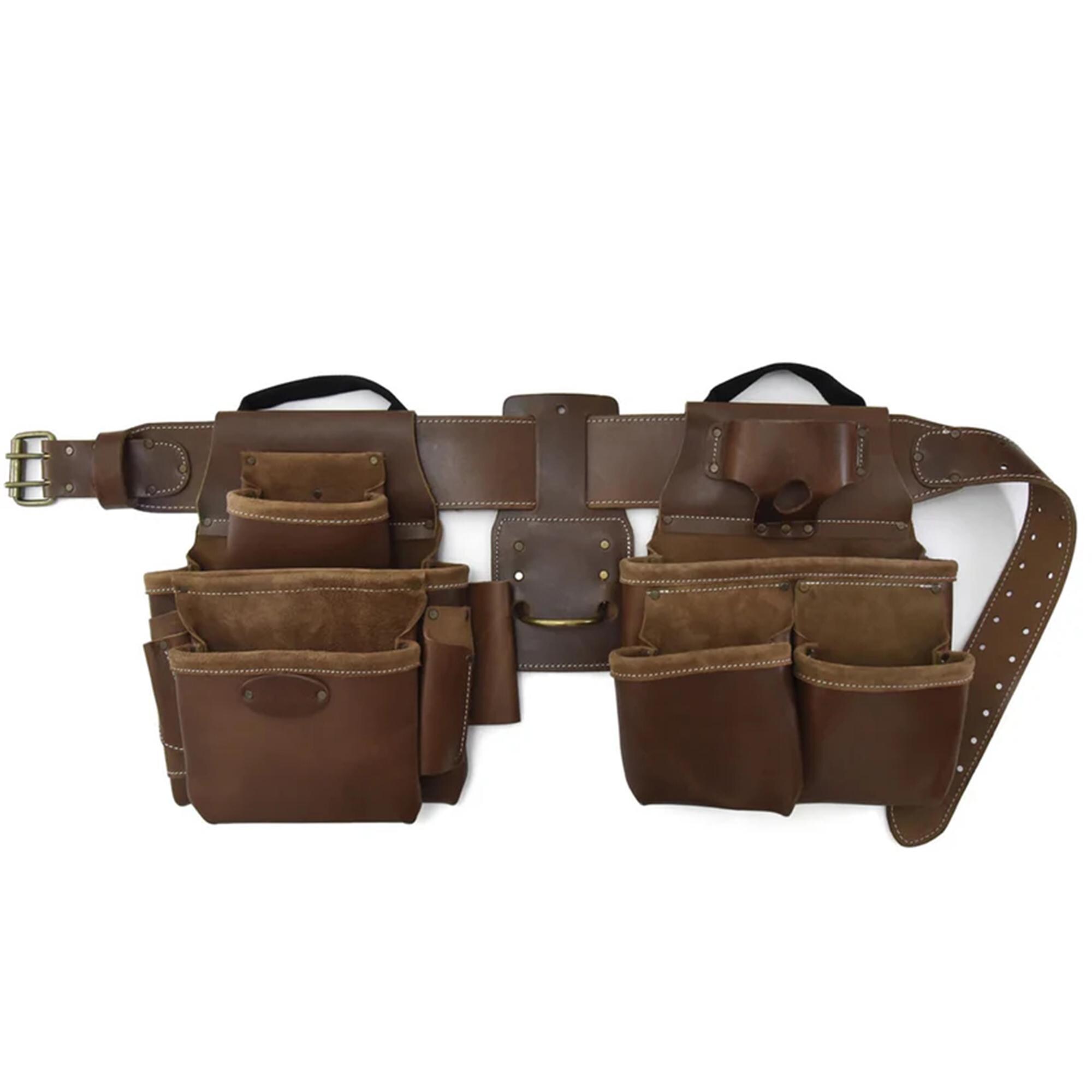 Handmade Brown Leather Tool Belt: 17-Pocket Framer's Combo