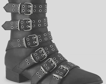 Handcrafted Tall Leather Boots for Men Gothic Boots Custom Fit Knee High Leather Boots Cowboy 6 Buckle Winkle picker Boot Christmas Gift