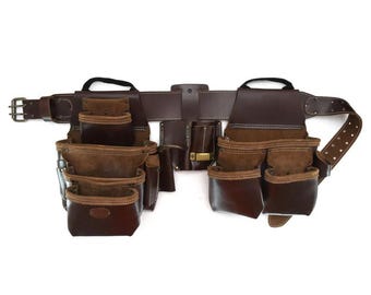 Full Grain Leather Tool Belt: 22 Pocket Pro Framer&#39;s Combo