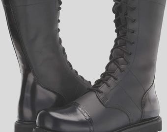 Handgemaakte zwarte leren knielaarzen, laarzen in militaire stijl, Duitse officier lange laarzen, Fetish BLUF-stijl, bikerlaars voor mannen cadeau man