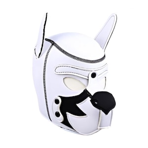 Leather Dog White Mask, Puppy Mask, Petplay Mask, Pet Play Hood, Leather Festival Mask, Dog Pup Hood Mask Puppy Play Cosplay Pup Role Play