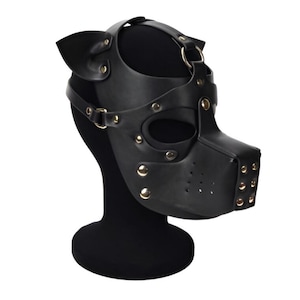 Leather Dog Pup Hood Black Mask Puppy Play Cosplay Pup Role Play, Leather Dog Mask, Petplay Mask, Pet Play Hood, Leather Fetish Sexy Mask