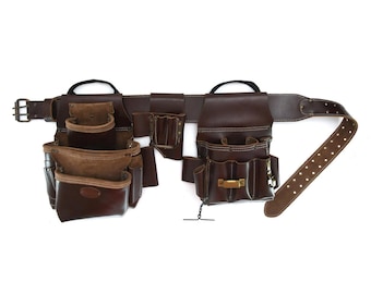 Custom Tool Belt Full-Grain Leather Electrician's Tool Bag Gift for Electricians Heavy Duty Pouch 22 Pocket Leather Tool Belt Right-Handed
