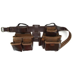 Left-Handed Leather Tool Belt: 4-Piece Full Grain 17-Pocket Framer&#39;s Belt