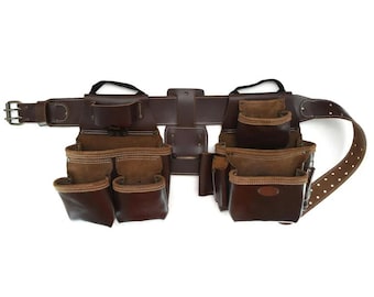 Left-Handed Leather Tool Belt: 4-Piece Full Grain 17-Pocket Framer&#39;s Belt