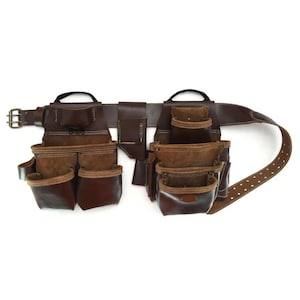 Custom Grain Leather Tool Belt 4 Piece 19 Pocket for Left Handers, Heavy Duty Belt For Tools, Tools Pouch, Personalised Gift For Carpenter