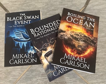 Libros de suspenso político en rústica de la saga America, Inc., firmados y dedicados