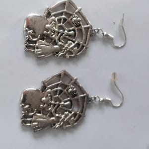 Witch and Spider Web Pendant, Witch Earrings, Spiderweb Earrings, Vintage Halloween
