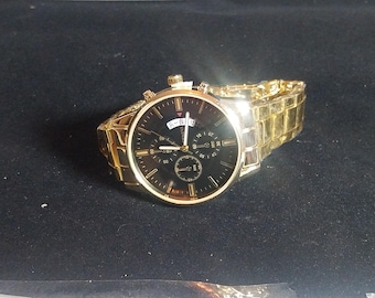 Luxury Gold Quartz Watch | Elegant Wristwatch, Men's Gift