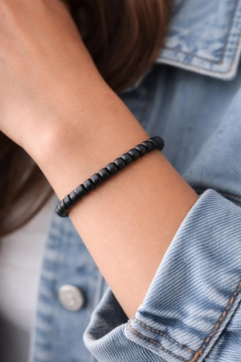 8mm Wood Bead Bracelet, Unisex Rondelle Style, Yoga Meditation Surfer Design, Blue image 5