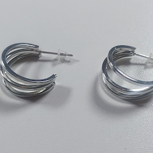 Triple Silver Hoop Earrings: Chunky Scandinavian Art Statement