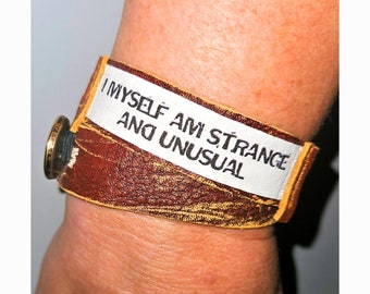 Beetlejuice Leather Wrap Bracelet. Lydia Deetz, I Myself Am Strange And Unusual. Gothic Jewelry.