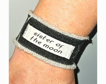 Sister Of The Moon Stevie Nicks Bracelet. Song Lyrics Music Jewelry Gift. Handmade Boho Hippie Stretch Cuff. With A Crescent Moon & Star.