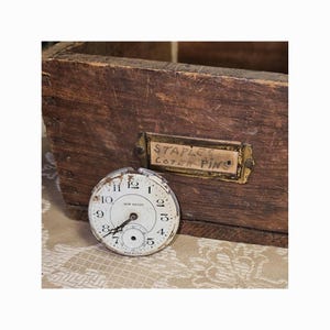 Vintage New Haven Pocket Watch Dial Face. Porcelain & Brass Movement With Gears. Industrial Steampunk Jewelry Findings.