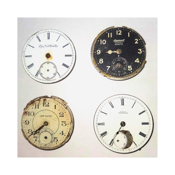 4 Vintage Pocket Watch Faces Movements Brass Gears Etsy