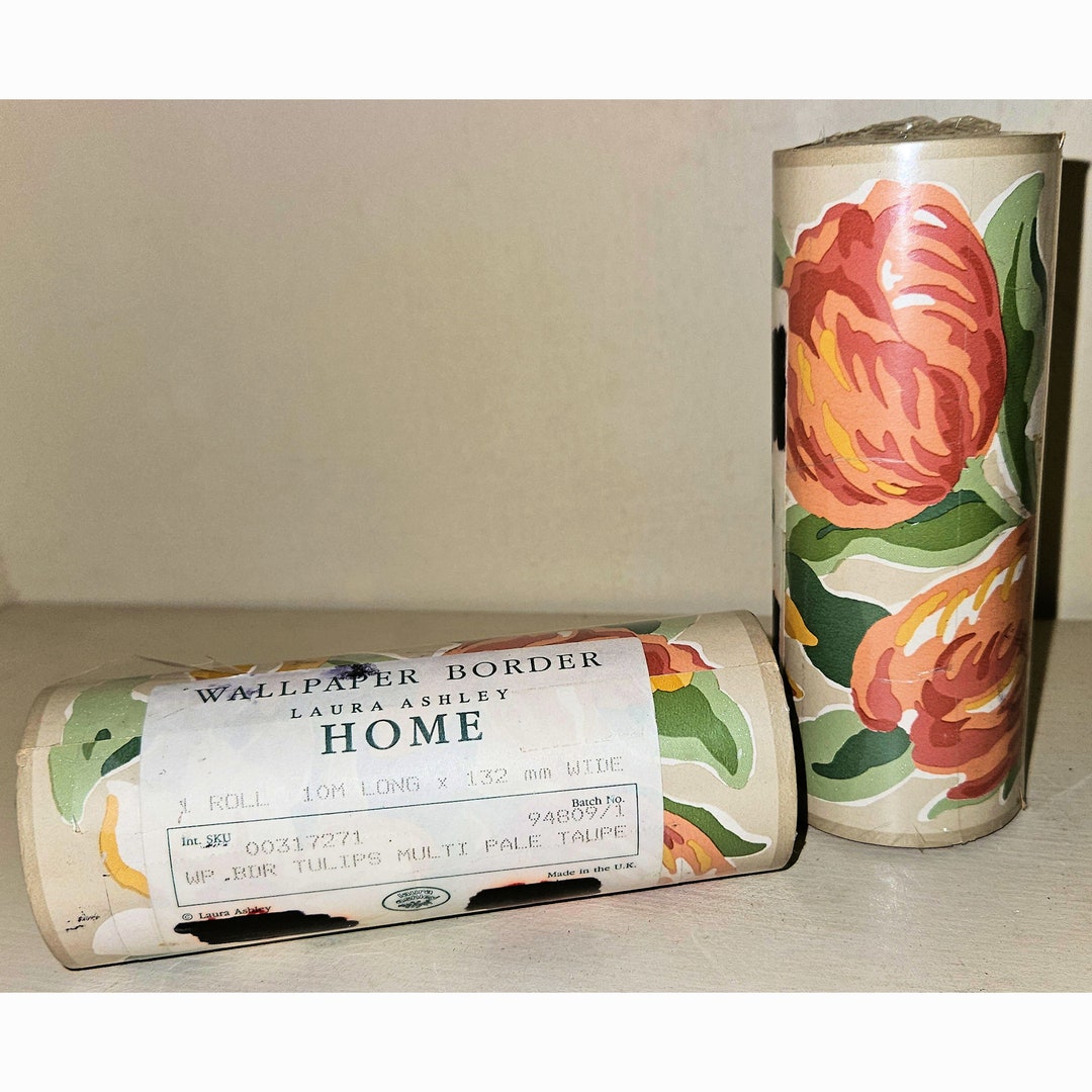 2 Rolls Vintage Laura Ashley Wallpaper Border. Floral With Tulips