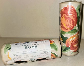 2 Rolls Vintage Laura Ashley Wallpaper Border. Floral With Tulips & Leaves. Botanical Wallpaper Border. 10m Each. NOS