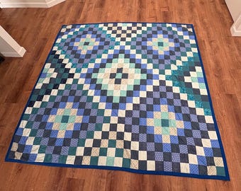 Queen Sized Quilt Blue Squares