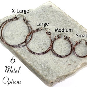 Hammered Hoop Earrings, 6 Metal Options, 4 Size Options Available