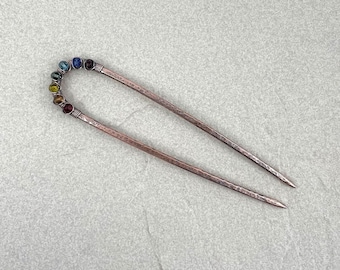 Rainbow Copper Hair Pin, Thick 8 Gauge, Very Sturdy Colourful Summer Wire Wrapped Hair Fork/HairPin