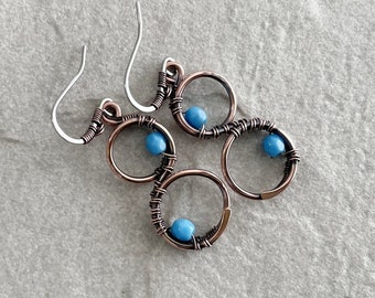 Turquoise Blue Circle Earrings, Canada, Handmade, Gift For Her, Stainless Steel Earwires