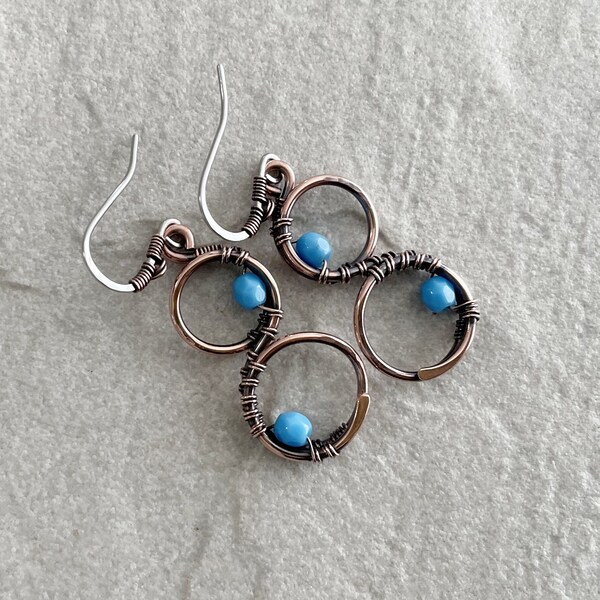 Turquoise Blue Circle Earrings, Canada, Handmade, Gift For Her, Stainless Steel Earwires