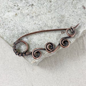 Copper Swirl Pin, 14 gauge, Solid Metal, Wire Wrapped, Smaller Size Pin