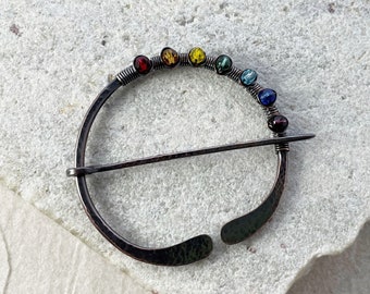 Regenbogen Kupfer Pin, Penannular Brosche, Schal, Schal, Pullover, Pin, Wire Wrapped, Kanada