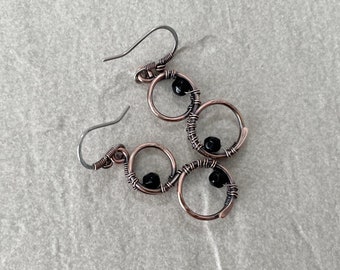 Black Circle Earrings, Canada, Handmade, Gift For Her, Stainless Steel Earwires