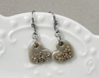 Cute Heart Flower Earrings, Light Weight Clay Earrings