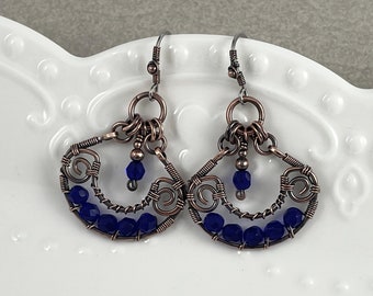 Cobalt Blue Hoop Chandelier Earrings