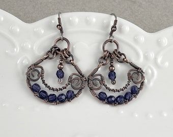 Violet Purple Hoop Chandelier Earrings